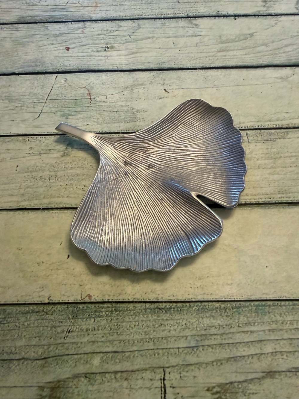 1990s Ginkgo Fan Leaf Shaped Aluminum Metal Coffee Table Tray.